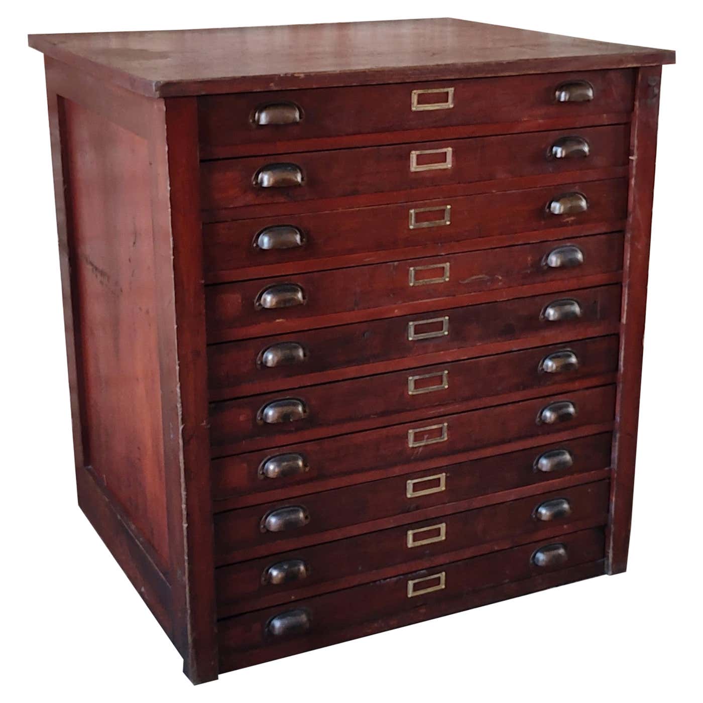 Vintage Wooden Flat File with 10 Drawers For Sale at 1stDibs