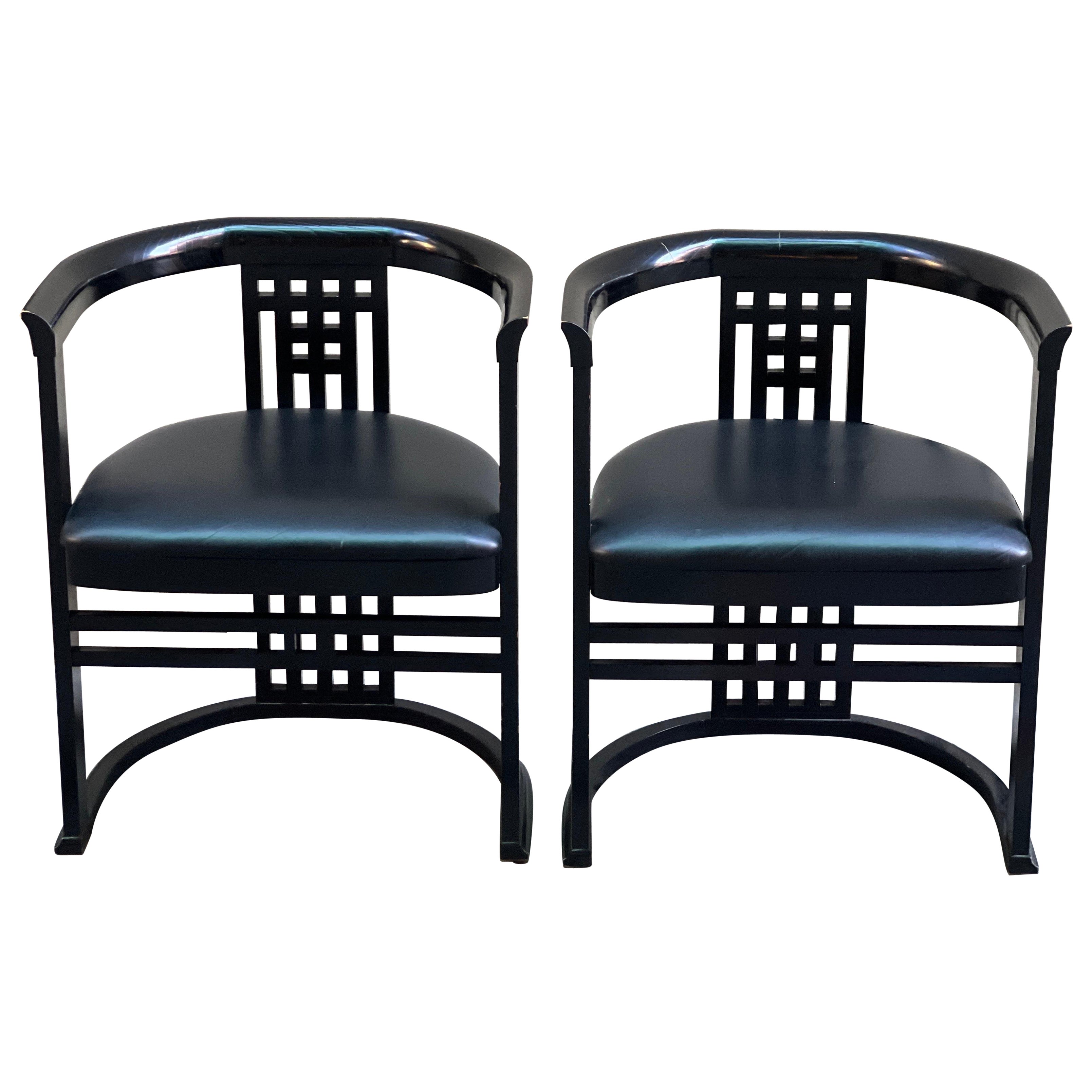 Pair of Black Lacquered Chairs Hoffmann's Style with Black Eco-Leather 1970