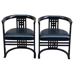 Pair of Black Lacquered Chairs Hoffmann's Style with Black Eco-Leather 1970