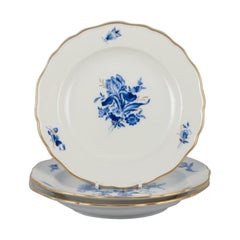 Meissen, Germany. Three porcelain plates with blue flowers and insects
