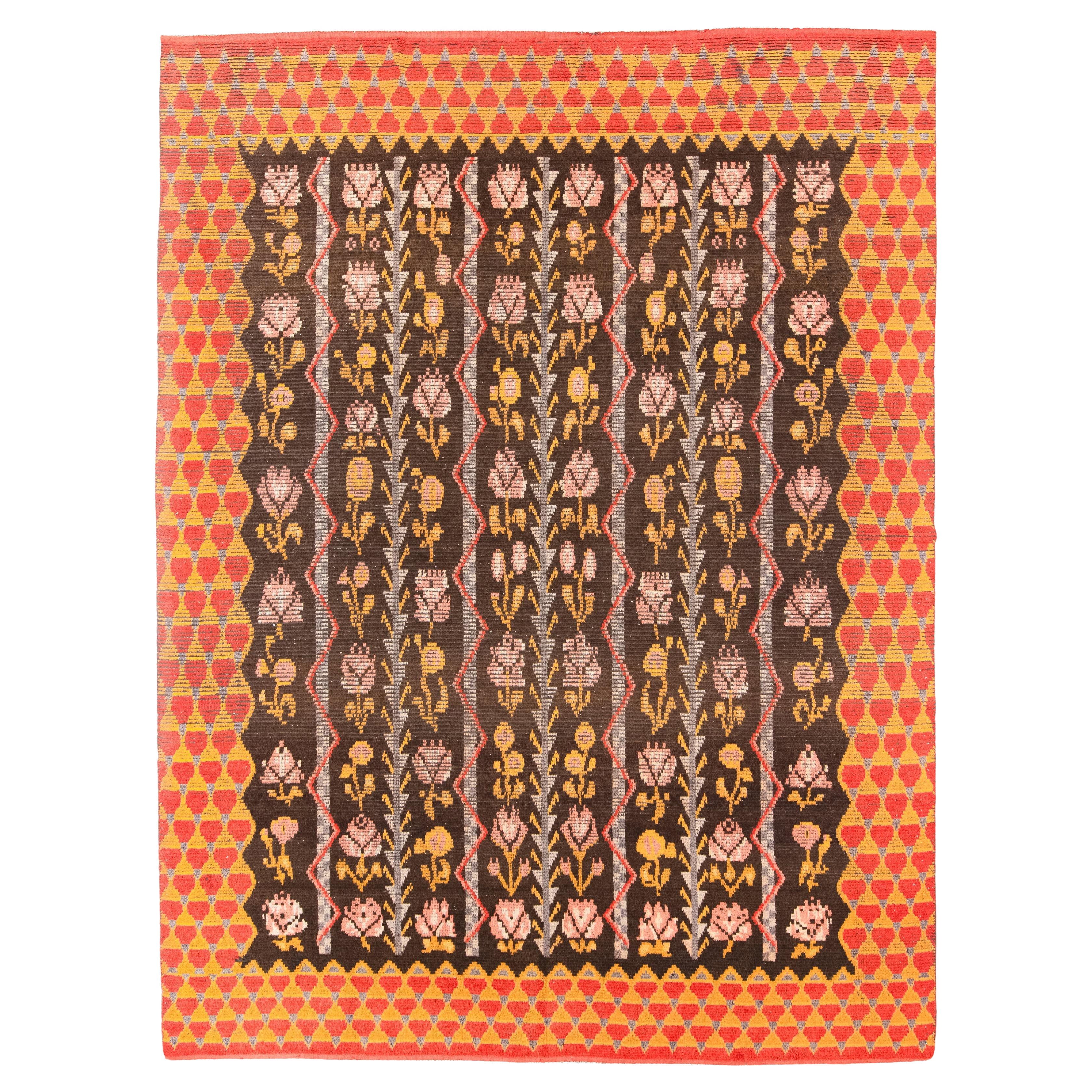 Antique Swedish Rug with a Floral Motif For Sale