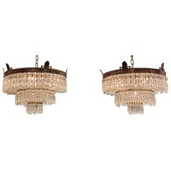 Early 20th Century French Crystal Flush Mount Chandeliers