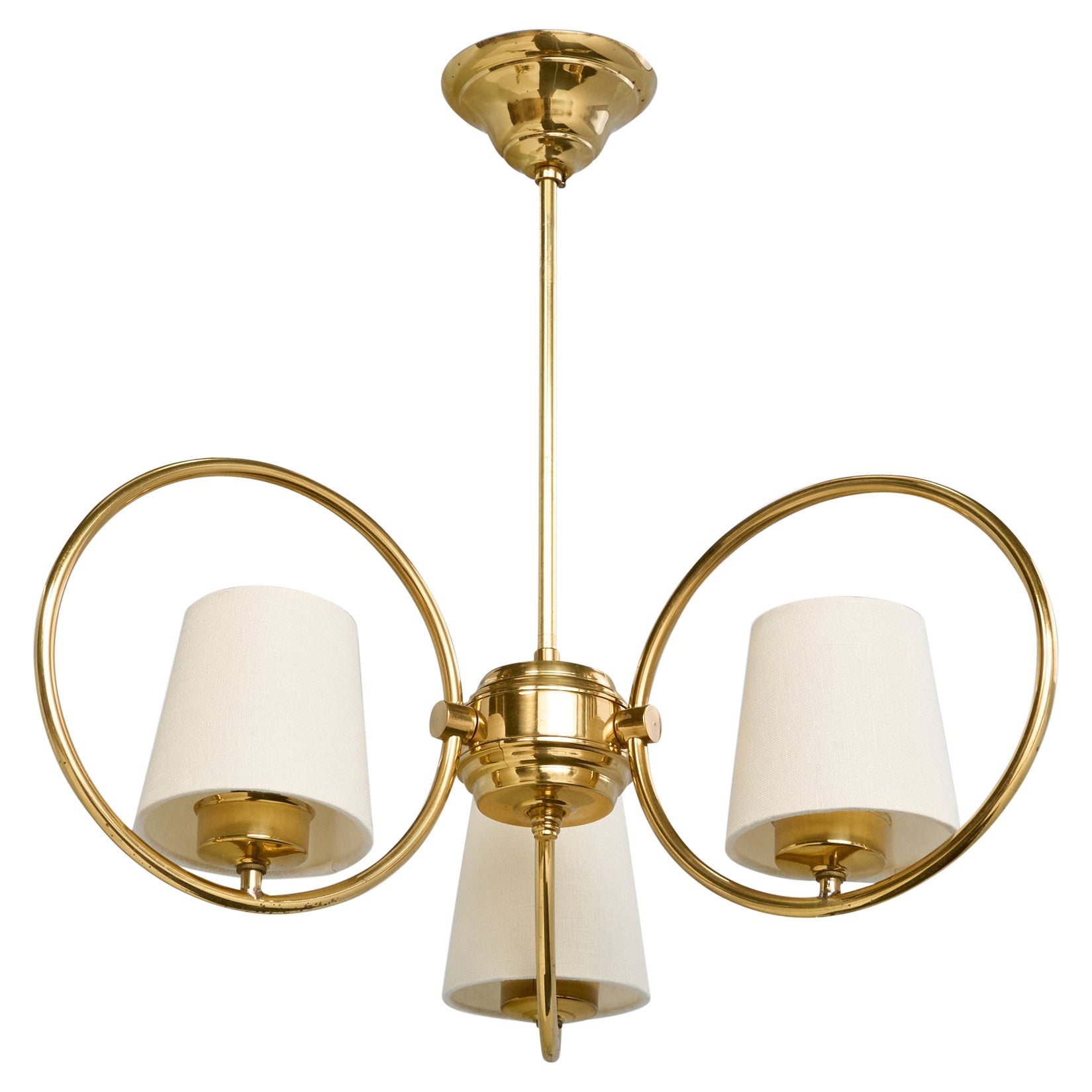 Swedish Designer, Chandelier, Brass, Fabric, Sweden, 1960s
