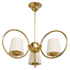 Schwedischer Designer, Kronleuchter, Messing, Stoff, Schweden, 1960er Jahre