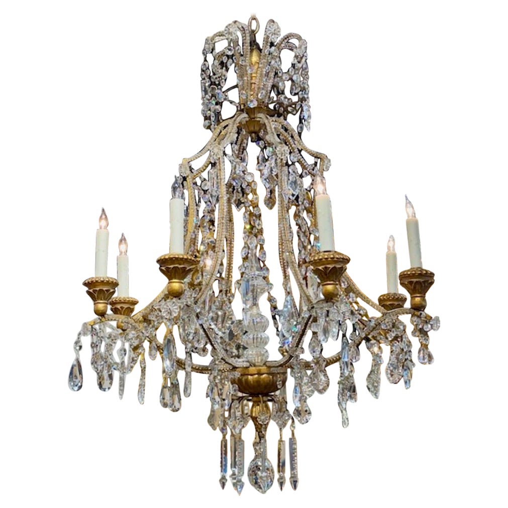 Italian Giltwood and Crystal Pagoda Chandelier For Sale