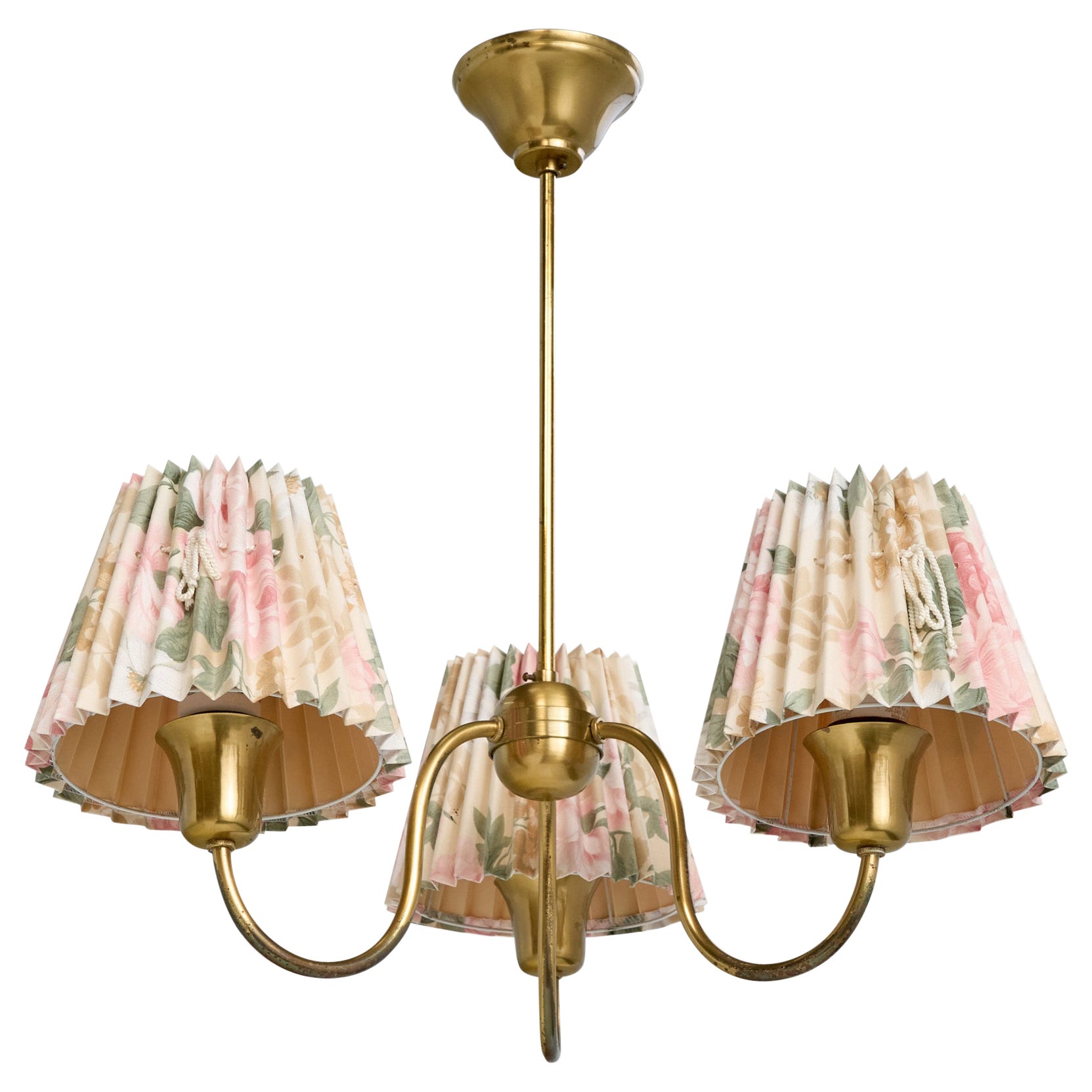 Swedish Designer, Chandelier, Brass, Fabric, Sweden, 1940s