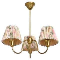 Swedish Designer, Chandelier, Brass, Fabric, Sweden, 1940s