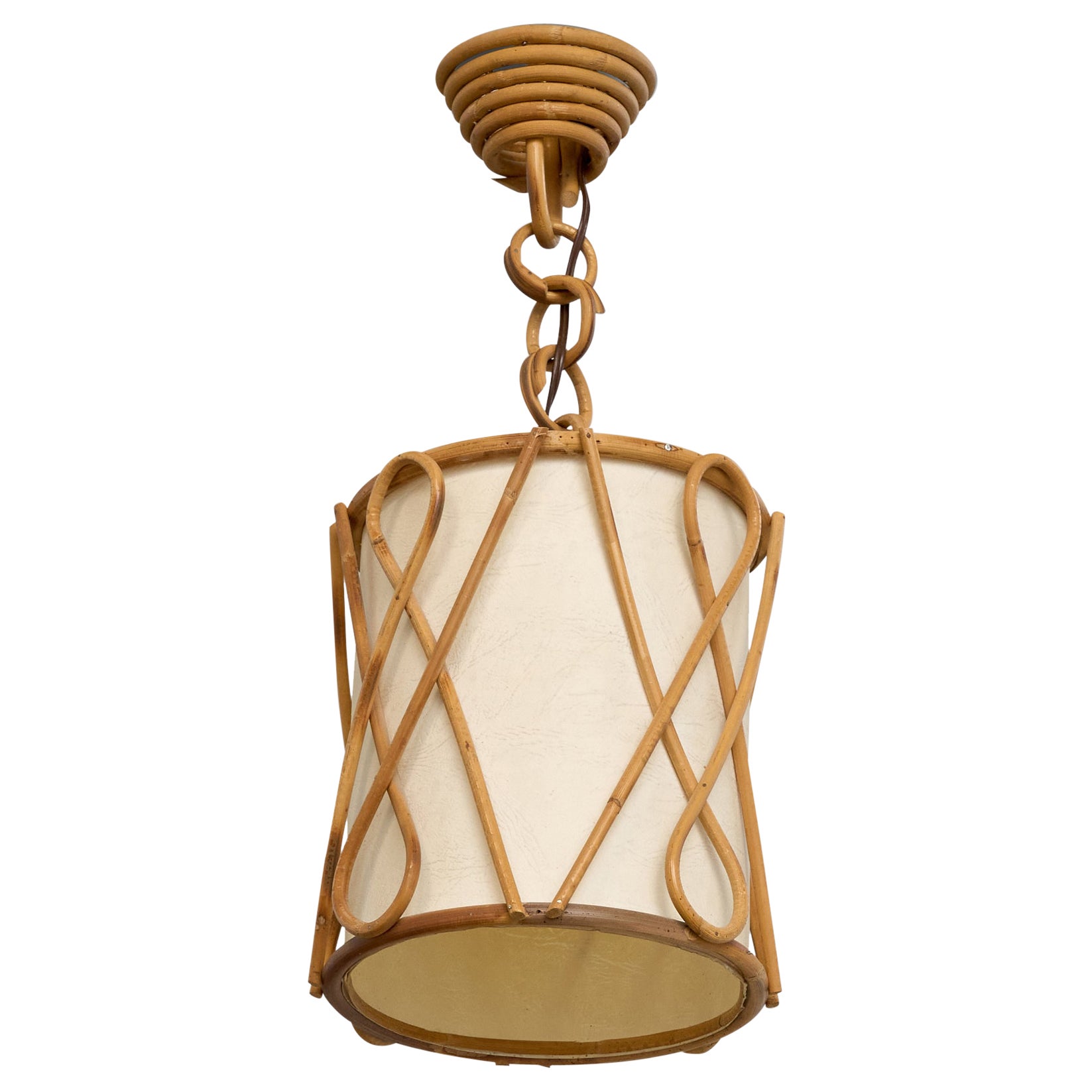 French Designer, Pendant Light, Bamboo, Paper, France, 1970s For Sale
