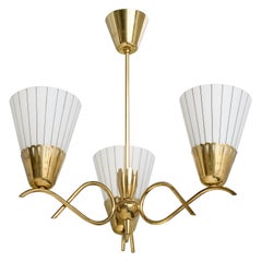 Schwedischer Designer, Kronleuchter, Messing, Glas, Schweden, 1950er Jahre