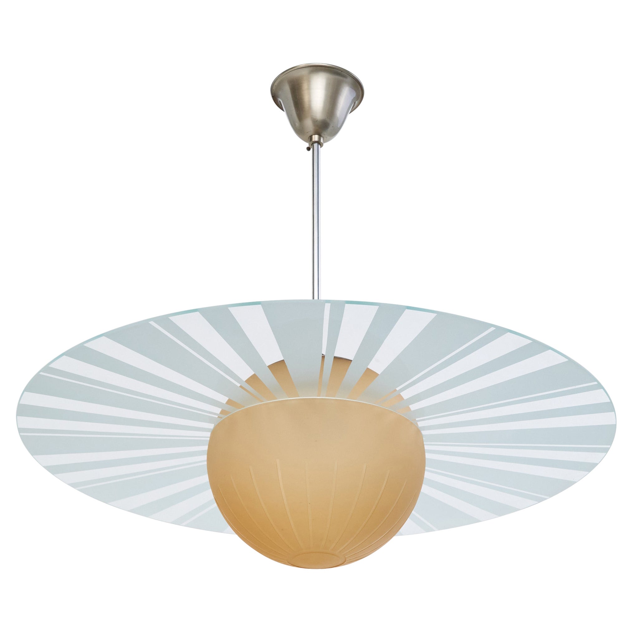 Edward Hald, Pendelleuchte, Nickel, Glas, Schweden, 1930er Jahre im Angebot