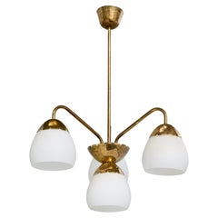 Valinte OY, Chandelier, Brass, Glass, Finland, 1950s