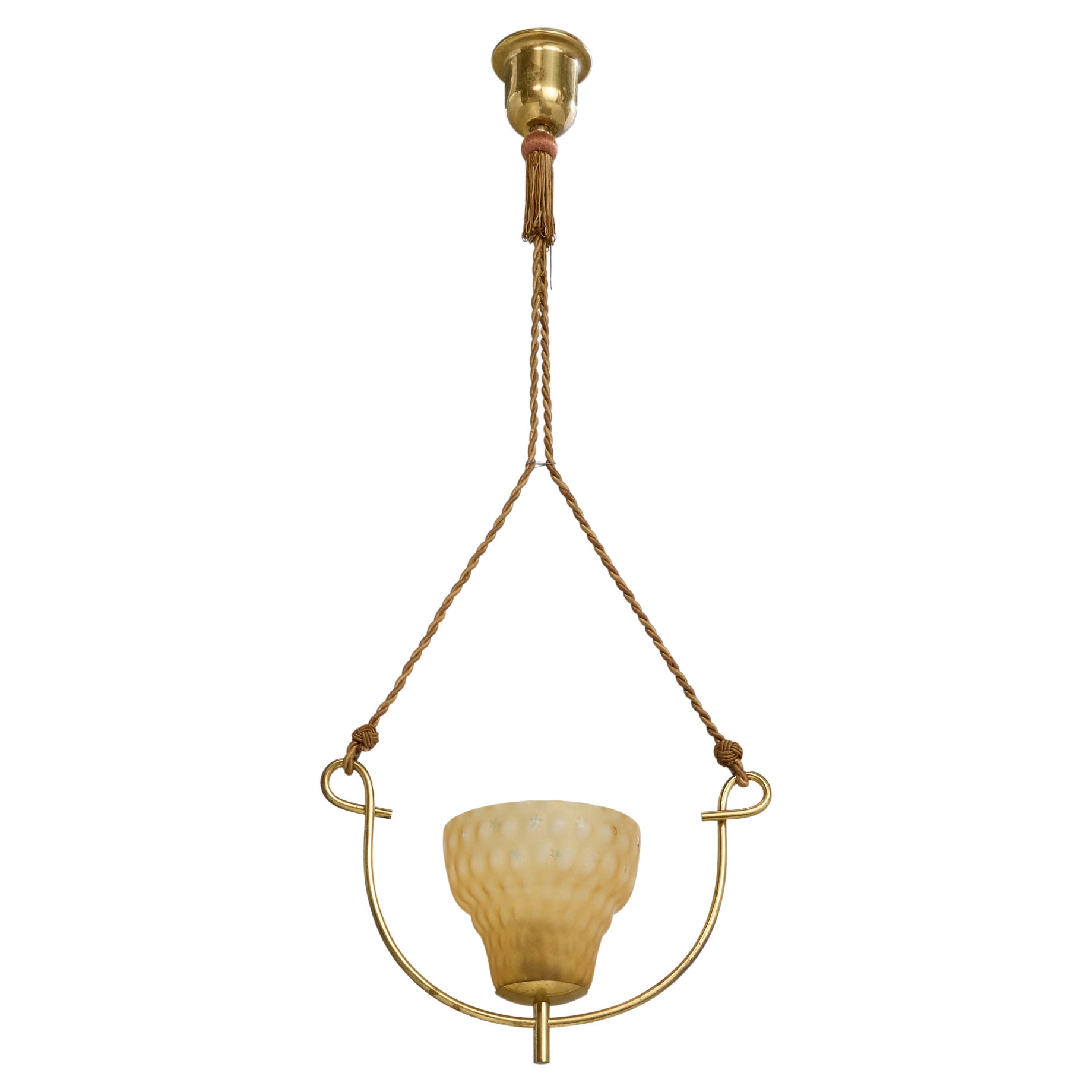 Designer suédois, suspension, laiton, verre, cordon, Suède, années 1940