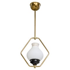 Swedish Designer, Pendant Light, Brass, Metal, Glass, Sweden, 1950s
