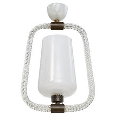Italian Designer, Pendant Light, Glass, Brass, Italy, 1940s