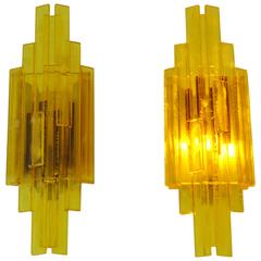 Set of Two Danish Design Wall Lamps in Yellow Acryllic