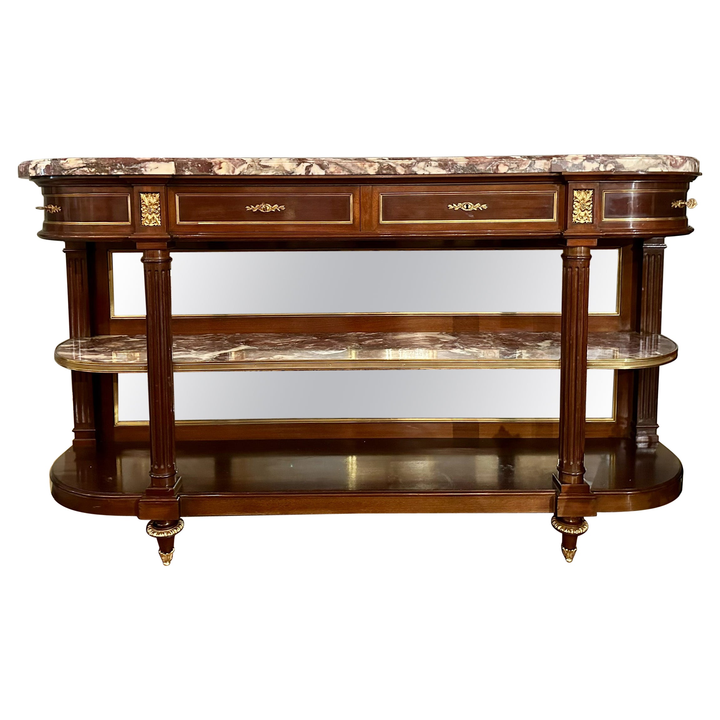 Antique French Credenza in mogano montata su bronzo dorato con piano in marmo Circa 1890