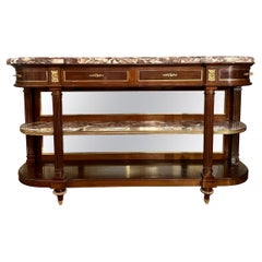 Antique French Gold Bronze Mounted Mahogany Sideboard with Marble Top Circa 1890