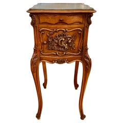 Antique French Louis XV Walnut Night Table with Marble Top, Circa 1890's.
