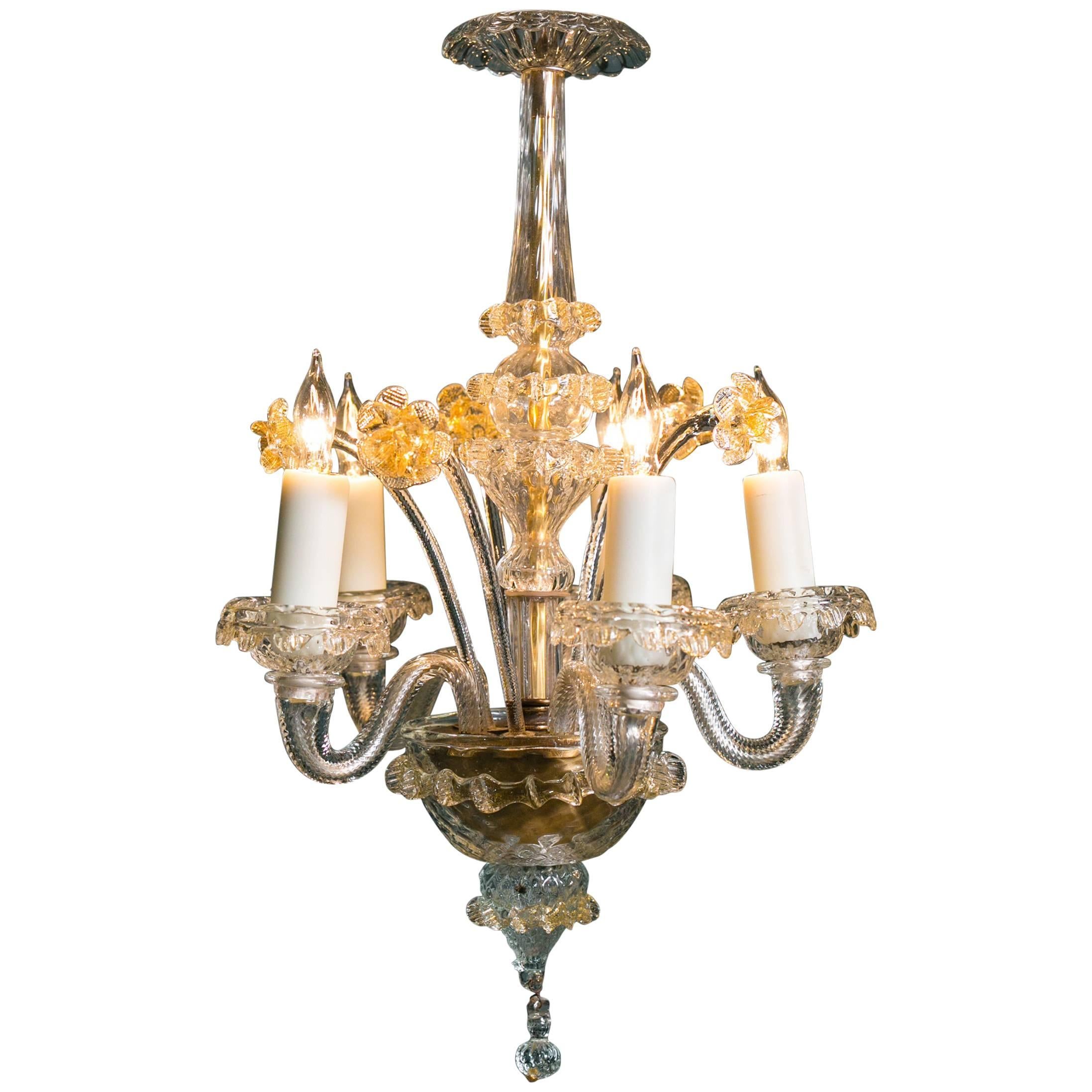 Petite Italian Aventurine Murano Glass Chandelier with Five Arms, circa 1940