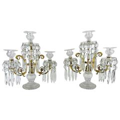 Antique Pair of English Cut Crystal and Gilt Bronze Candelabras, 1830