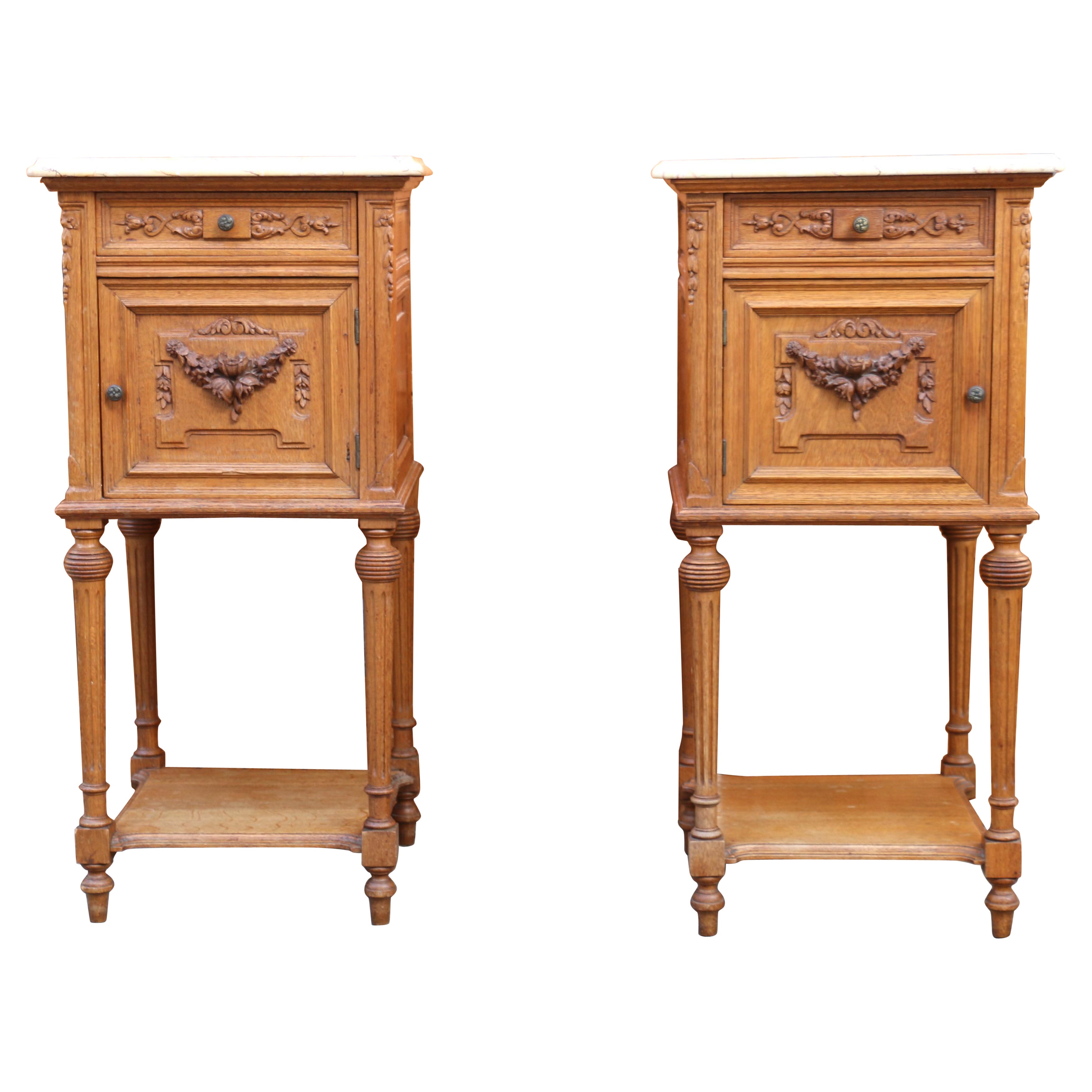 Pair of 19th Century French Marble Top Bedside Tables