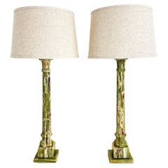 1950s Green Onyx Table Lamps, French Design
