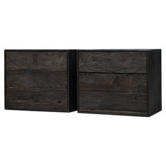 Pair of Rustic Belgian Nightstands in Dark Reclaimed Wood