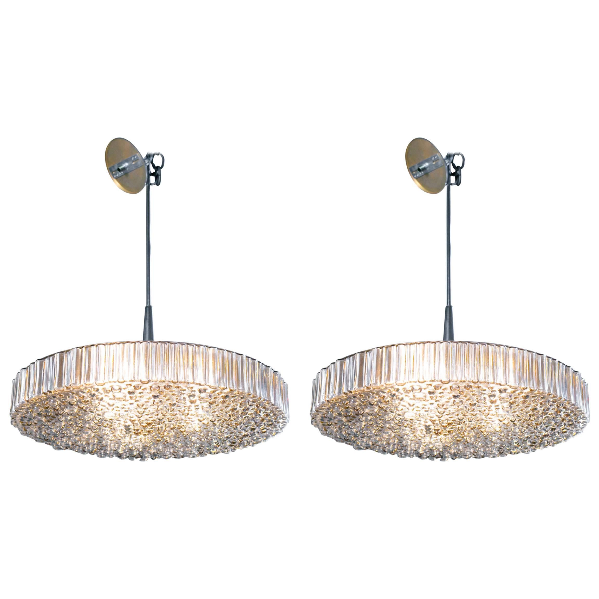 Pair of Large, Round Helena Tynell Glass Pendants for Glashütte Limburg