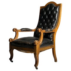 Fauteuil de bibliothèque français Cuir noir ca. 1900