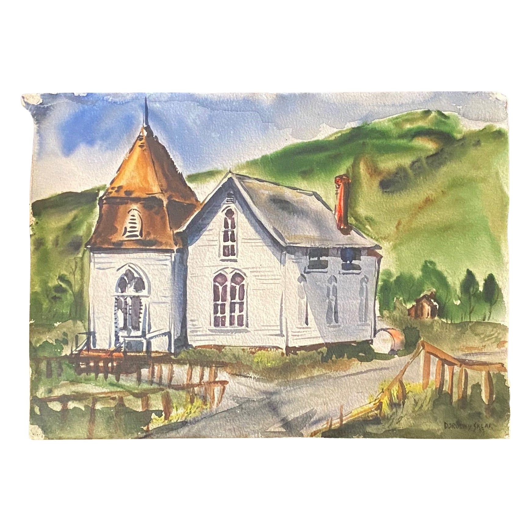 Dorothy Sklar Signed Mid-Century California Original Landscape & Church Painting