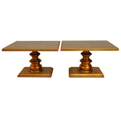 Pair of Hollywood Regency Giltwood Square Pedestal Tables