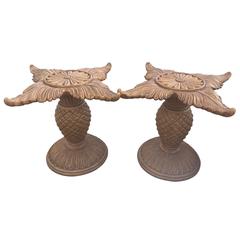 Pair of Wood Carved Pineapple Dining Table or Desk Bases Tropical Palm Beach