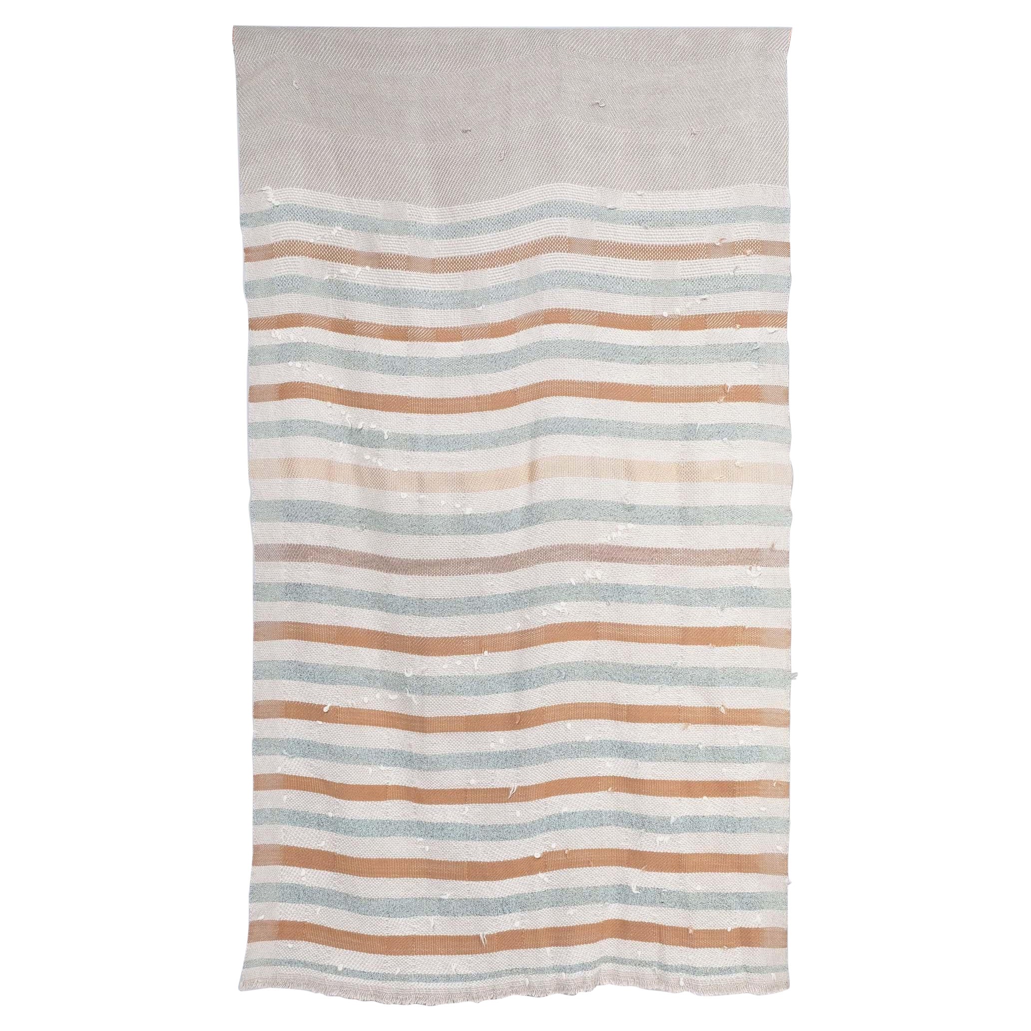 Catarina Riccabona, Handwoven Linen Throw 'Stripes Pale Green & Rust'