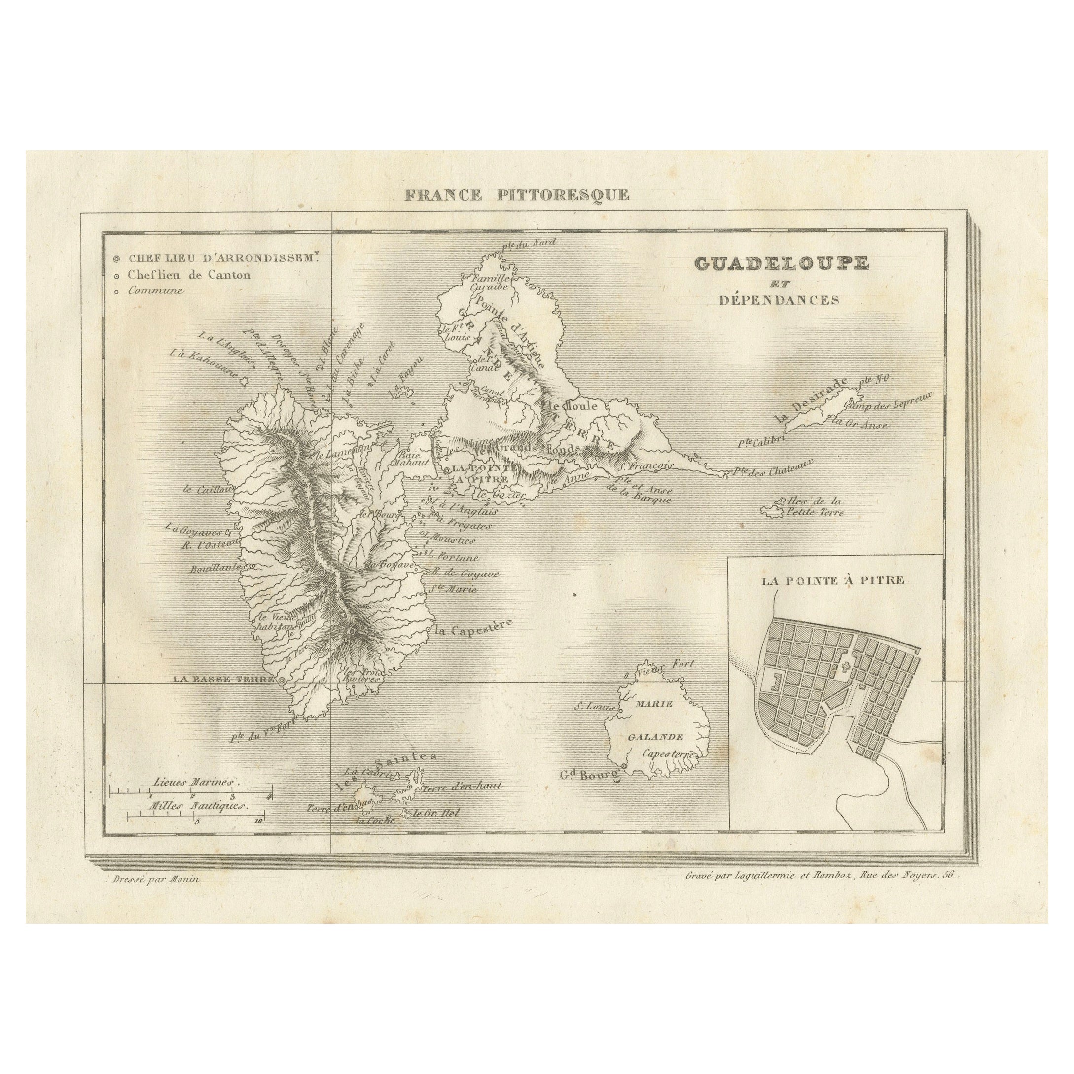 Antique Map of Guadeloupe and Dependencies – France Pittoresque, c. 19th Century
