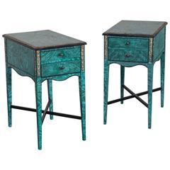 Pair of Vintage English Painted Side Tables, Gilt Accents, circa 1940