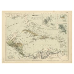 Antique Map of the Antilles and Central America – 1872