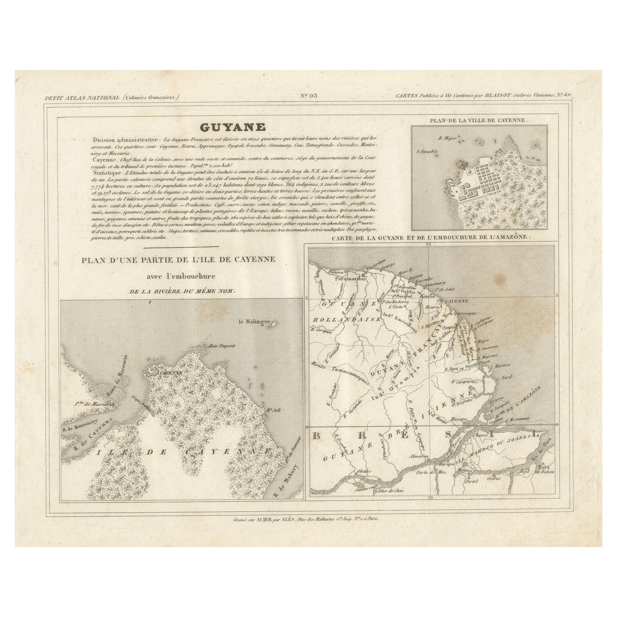 Antique Map of French Guiana and Cayenne – Circa 1835