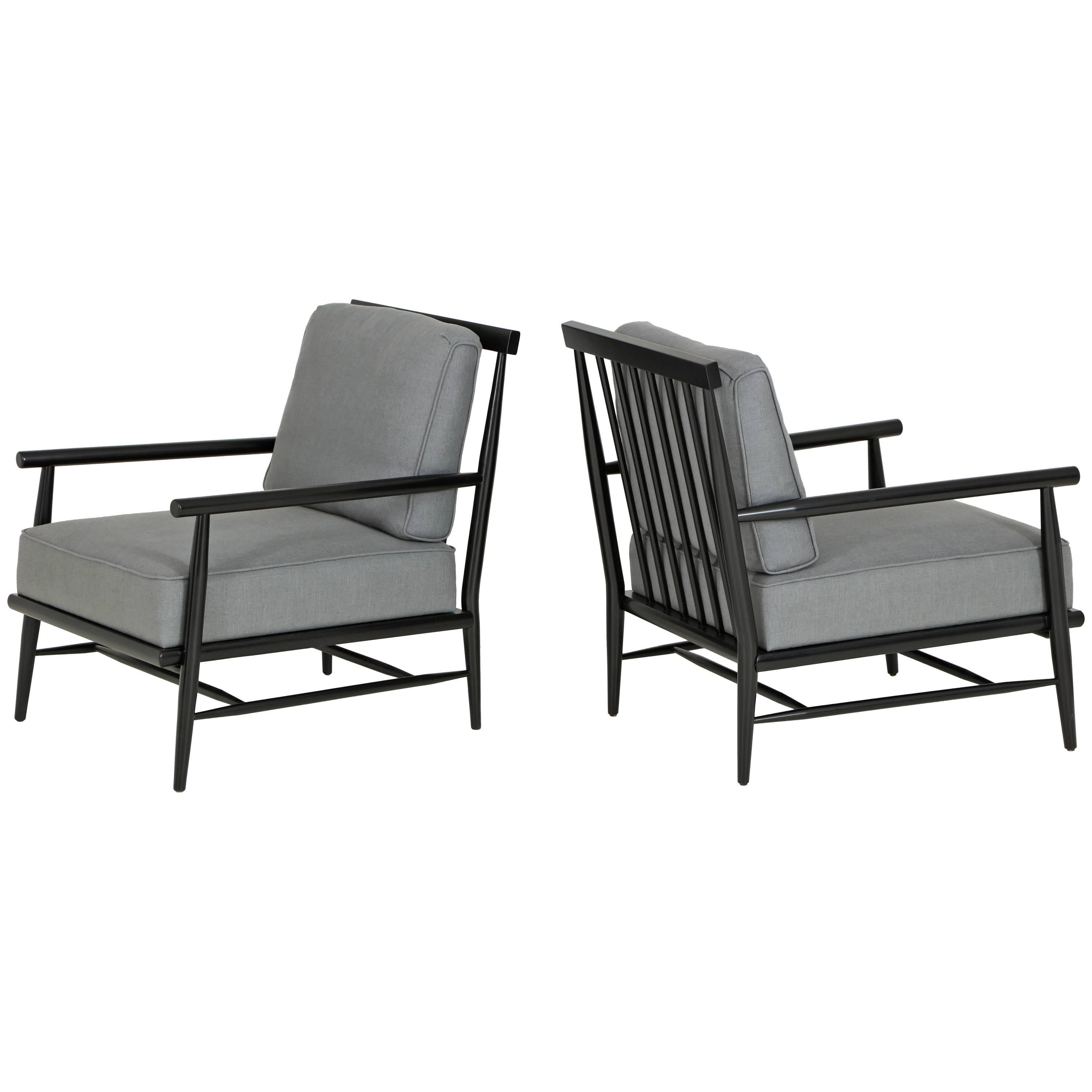 Paul McCobb Ebonized Maple Dowel Frame Armchairs For Sale