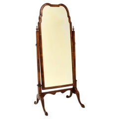 Antique Edwardian Walnut Cheval Floor Mirror