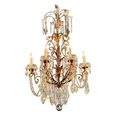 Early 20th Century Italian Gilt Toile and Crystal Chandelier