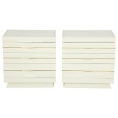 Sleek 1950s Ivory Lacquered Chests with Brass Bar Hardware 2