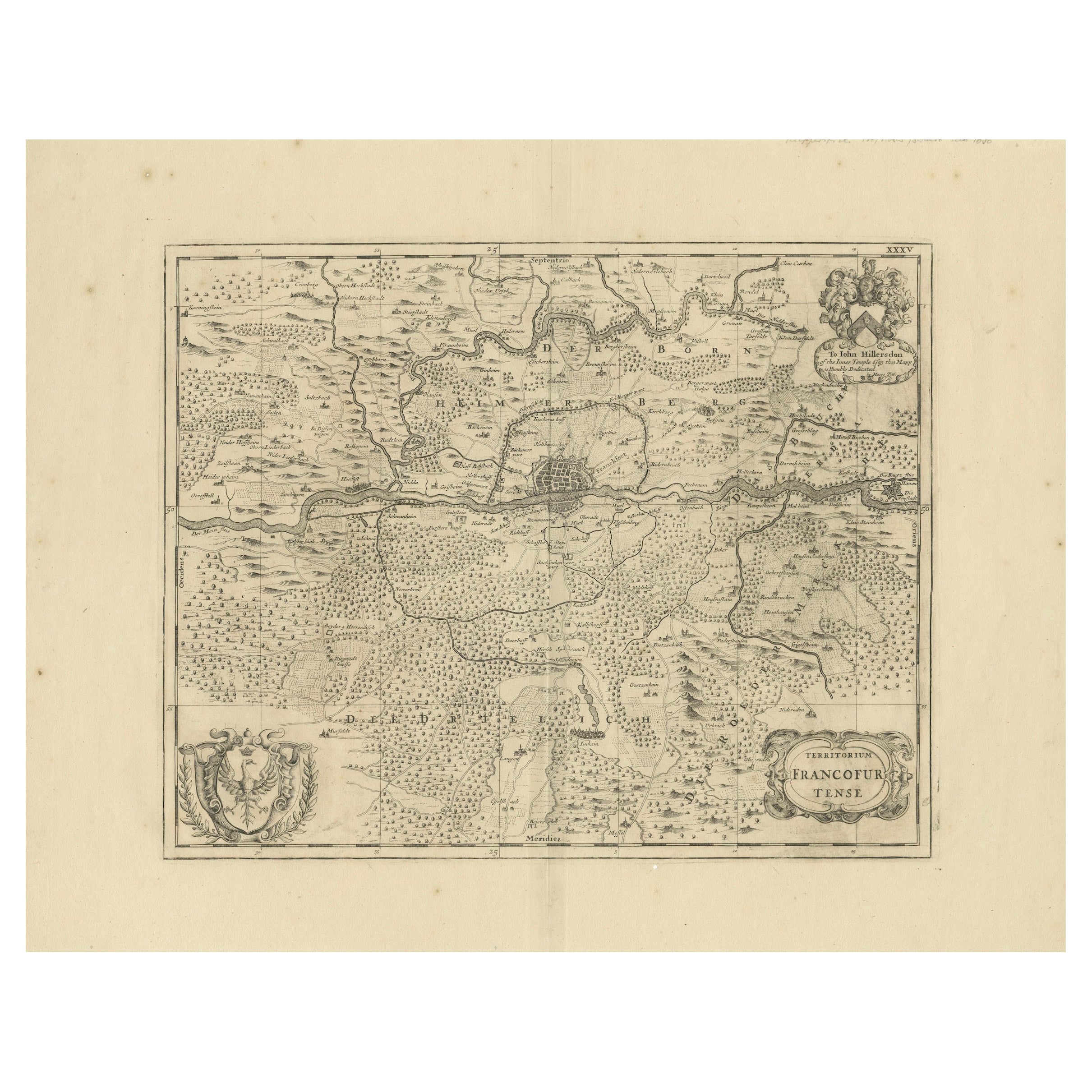 Territorium Francofurtens - Mappa di Francoforte del XVII secolo di Moses Pitt in vendita