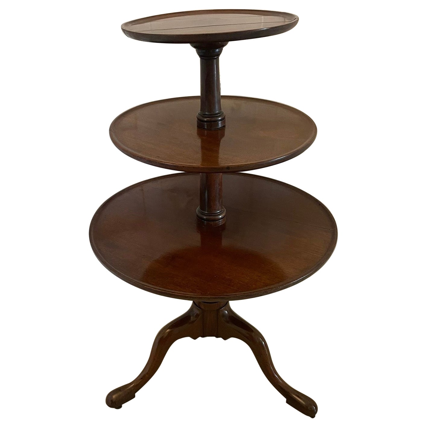 Antiguo Mesero Mudo Circular de Caoba de 3 Gradas de Calidad Jorge III