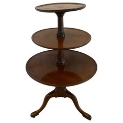 Antiguo Mesero Mudo Circular de Caoba de 3 Gradas de Calidad Jorge III