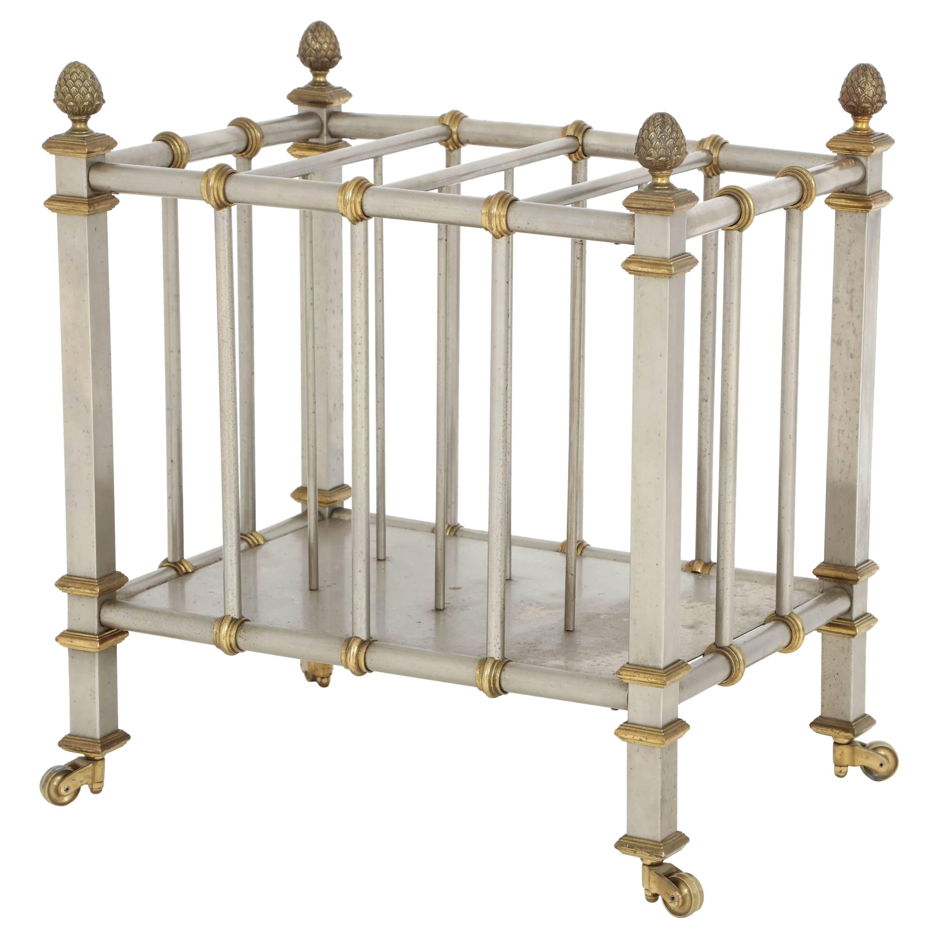 Neoclassical 1960s Steel and Brass Magazine Trolley after Maison Jansen