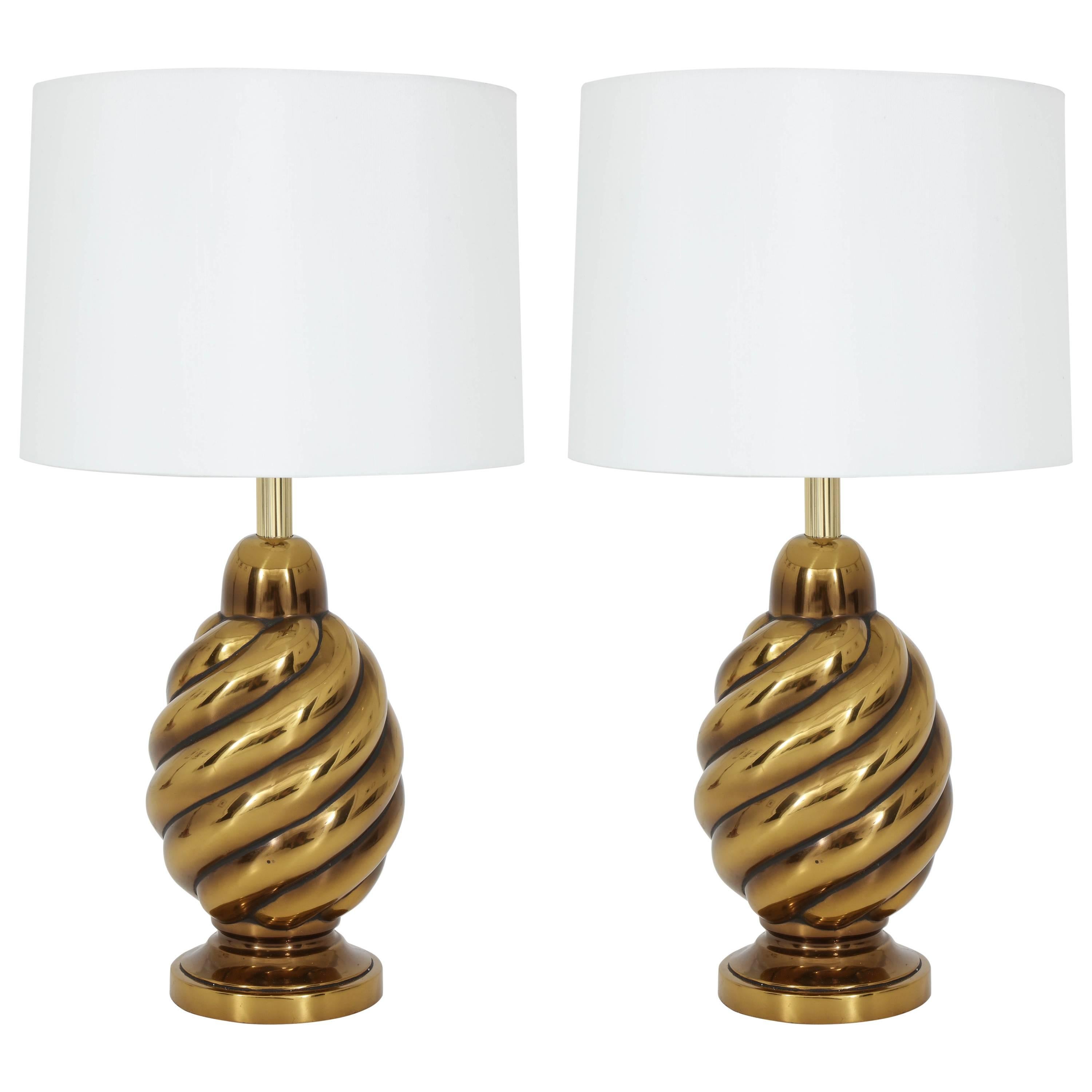 Pair of Aged Brass Lamps by Westwood Industries