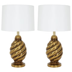 Retro Pair of Aged Brass Lamps by Westwood Industries