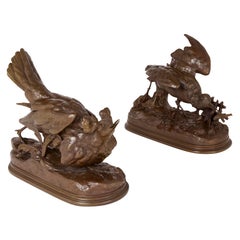 Paar antike französische Vogelskulpturen aus Bronze von Jules Moigniez
