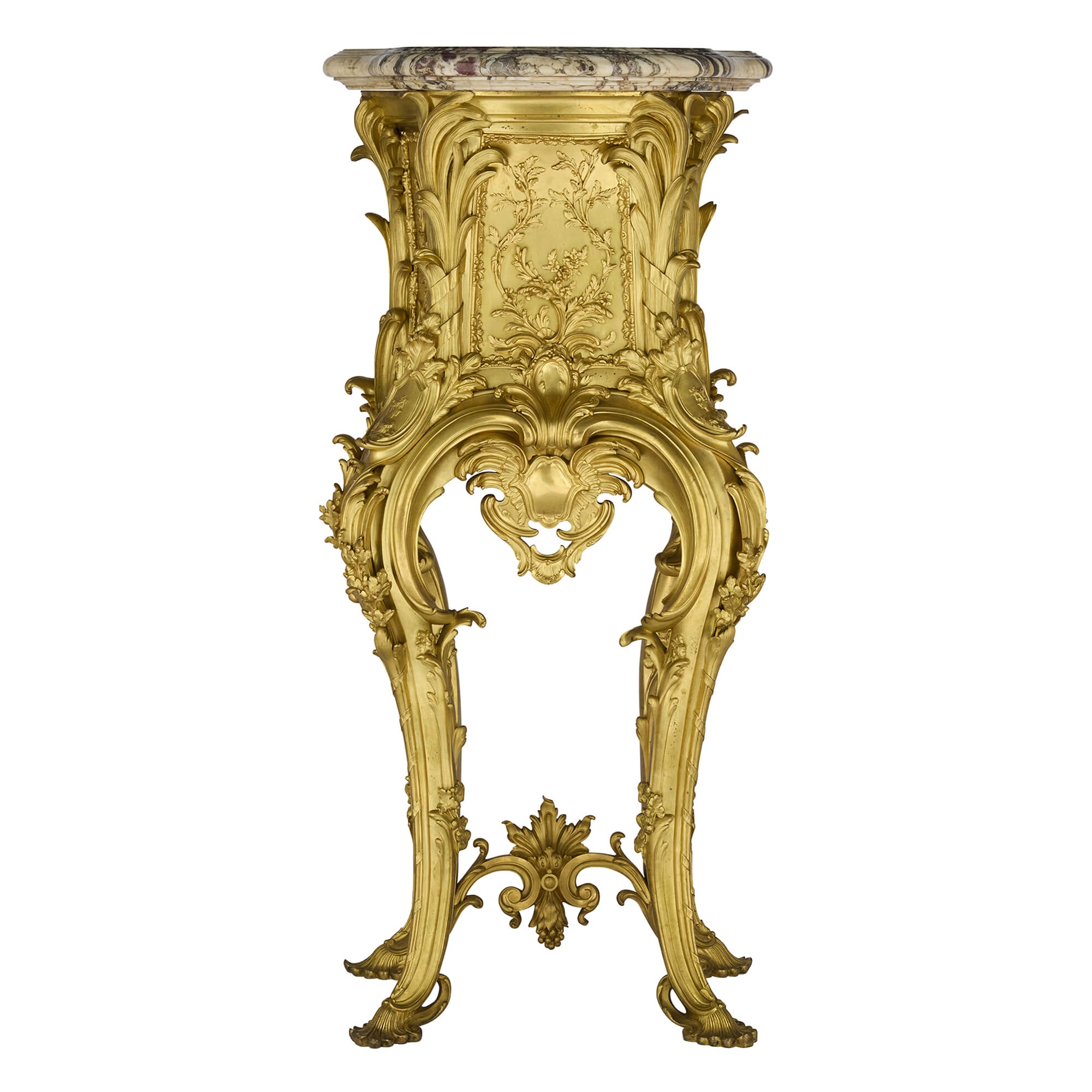 Large Rococo Style Ormolu and Marble Pedestal after Caffieri For Sale