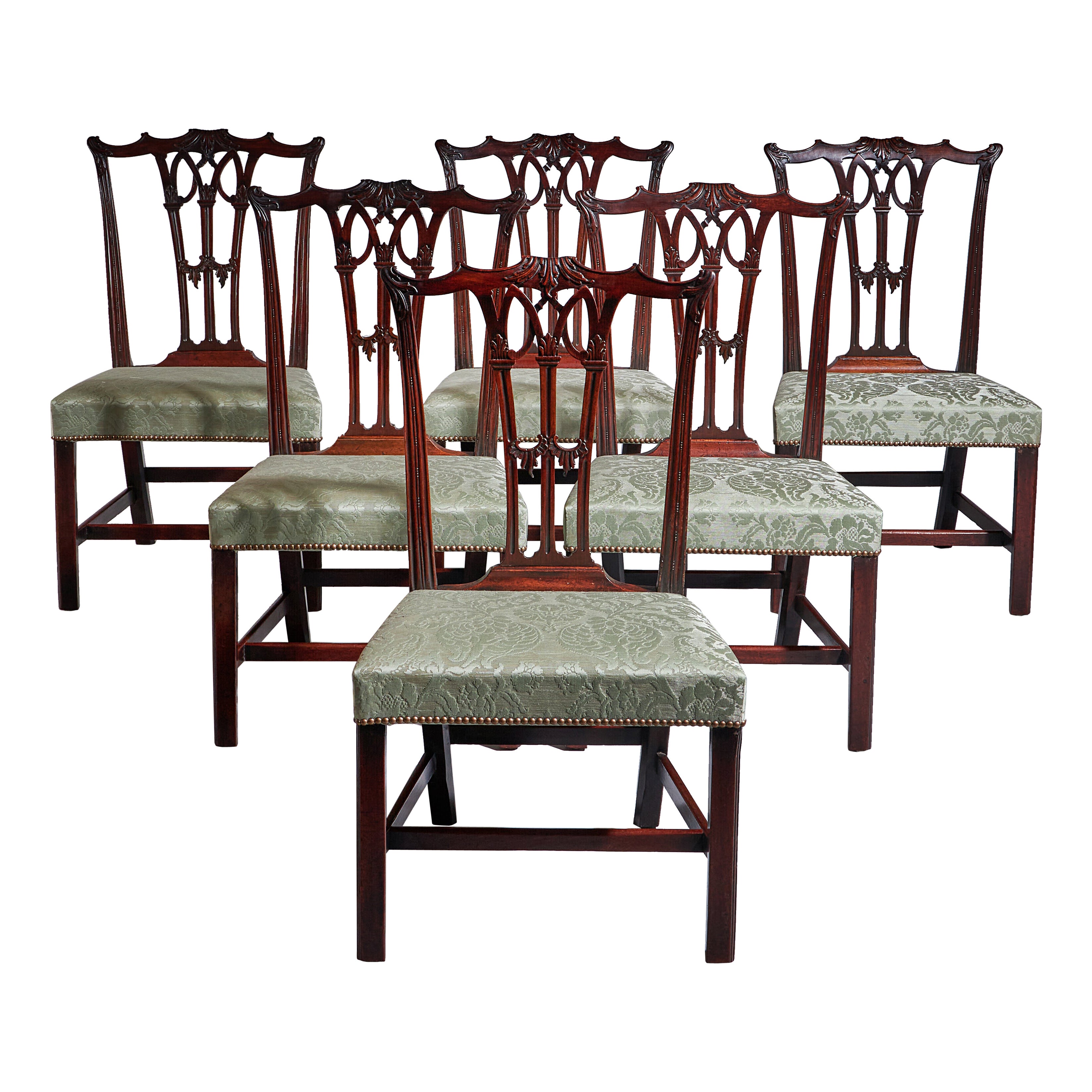 A Fine Set of Six George III 18th Century Gothic Chippendale Dining Chairs, 1760